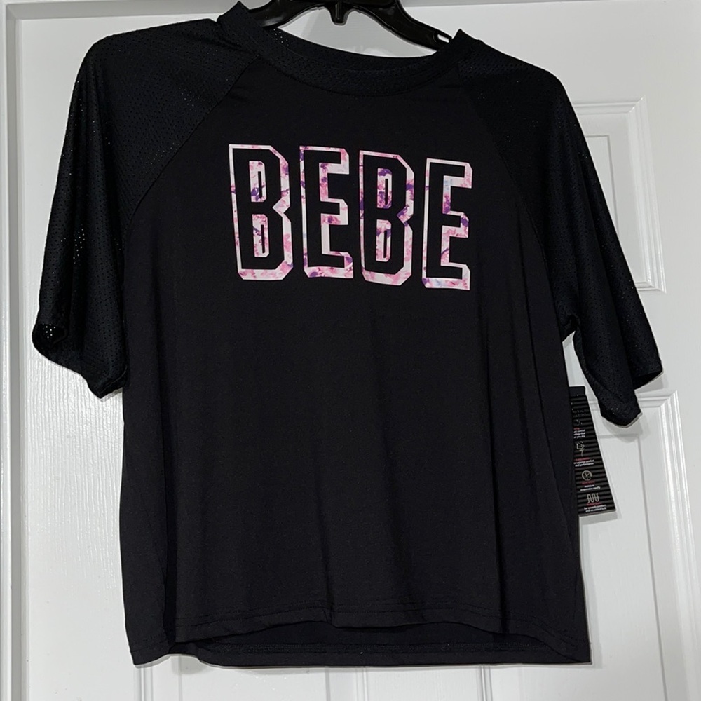 NWT Bebe black mesh shirt